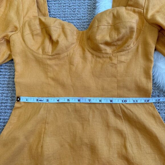Reformation Spring Bow Linen Dress 2 - Mustard Yellow / Orchid - Picture 7 of 8